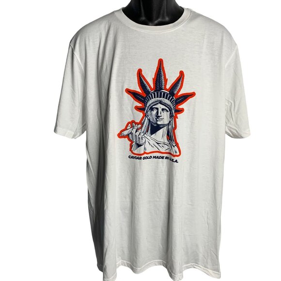 Caviar Gold Liberty Crewneck T Shirt XL White Double Sided Short Sleeve Weed - Picture 1 of 7